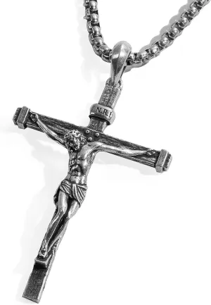 Sterling Silver Crucifix Pendant for Men, Catholic Jesus Cross Necklace for Women, 925 Sterling Silver Crucifix Necklace with Jesus Religious Gift for Easter Christmas
