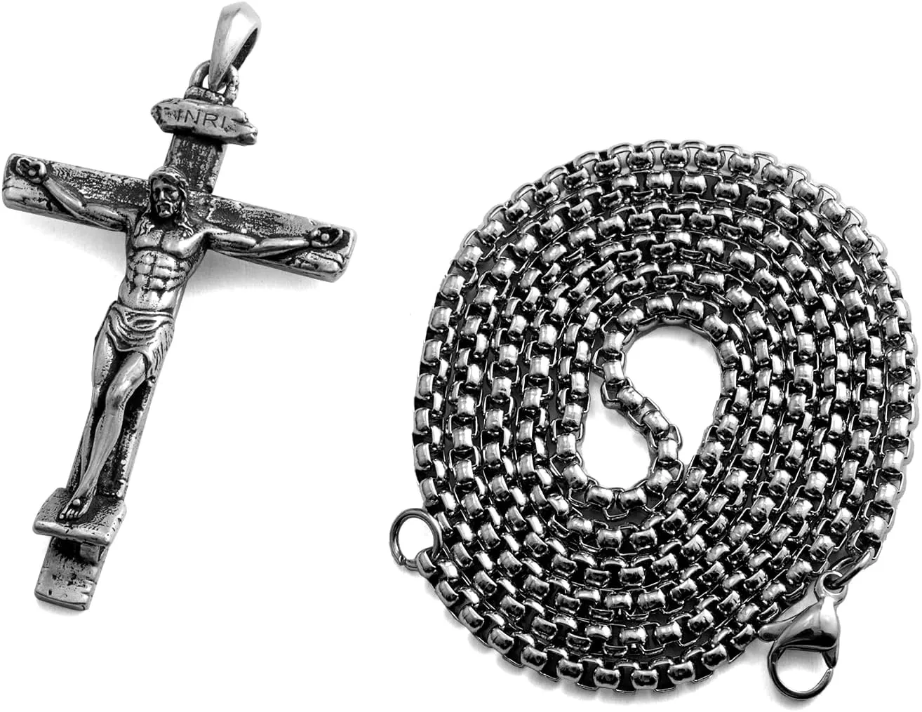 Sterling Silver Crucifix Pendant Necklace for Men Women, Jesus Cross Necklace for Boy Christmas Gift
