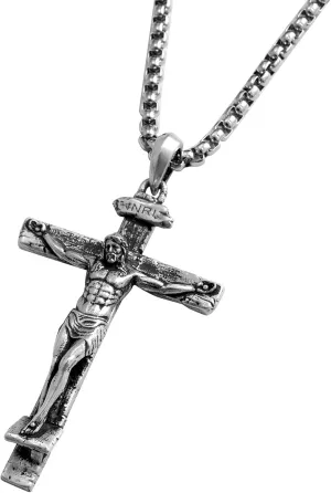 Sterling Silver Crucifix Pendant Necklace for Men Women, Jesus Cross Necklace for Boy Christmas Gift