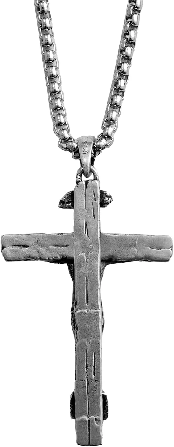 Sterling Silver Crucifix Pendant Necklace for Men Women, Jesus Cross Necklace for Boy Christmas Gift