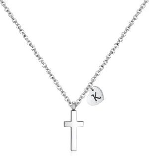 Tiny Cross Necklace for Girls | Heart Initial Necklace Women| Heart Birthstone Necklace | Letter Stainless Steel Pendant Jewelry First Communion Baptism Gifts Christmas Birthday Gifts