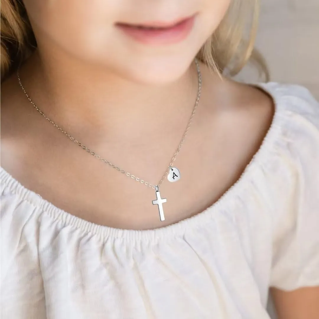 Tiny Cross Necklace for Girls | Heart Initial Necklace Women| Heart Birthstone Necklace | Letter Stainless Steel Pendant Jewelry First Communion Baptism Gifts Christmas Birthday Gifts