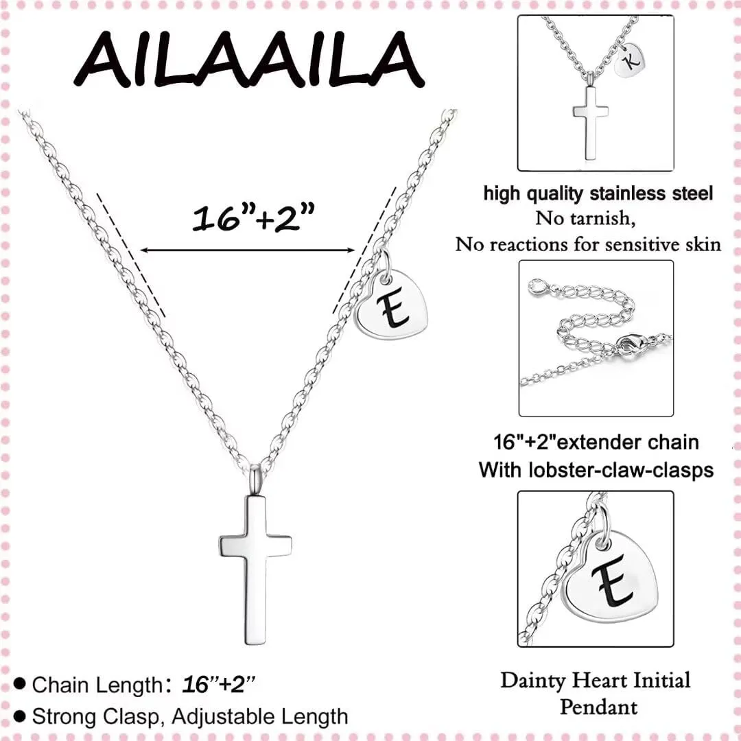 Tiny Cross Necklace for Girls | Heart Initial Necklace Women| Heart Birthstone Necklace | Letter Stainless Steel Pendant Jewelry First Communion Baptism Gifts Christmas Birthday Gifts