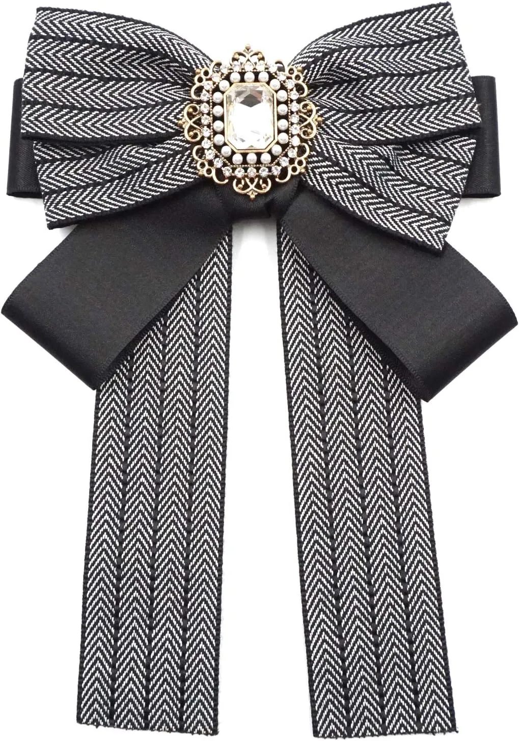 Topz black brooch tie for women large ribbon collar pin cravat Womens bow tie rhinestone brooch pin jabot bowtie for men necktie shirt decoration Garment Accessories