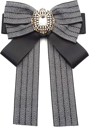Topz black brooch tie for women large ribbon collar pin cravat Womens bow tie rhinestone brooch pin jabot bowtie for men necktie shirt decoration Garment Accessories