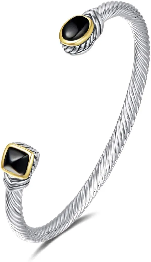UNY Jewel Bracelet Designer Brand Inspired Women Jewelry 4.5mm Thin Twisted Cable Wire Bangle Gem Stone Christmas Day Gift