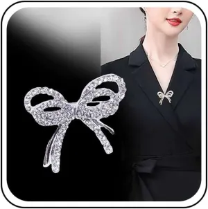 Vintage Crystal Bow Brooch Pin Gold Rhinestone Ribbon Bow Brooch Badge Pin Cz Bow Knot Brooch Crystal Bowknot Brooch Lapel Pin Dress Coat Brooch Pin Jewelry for Women