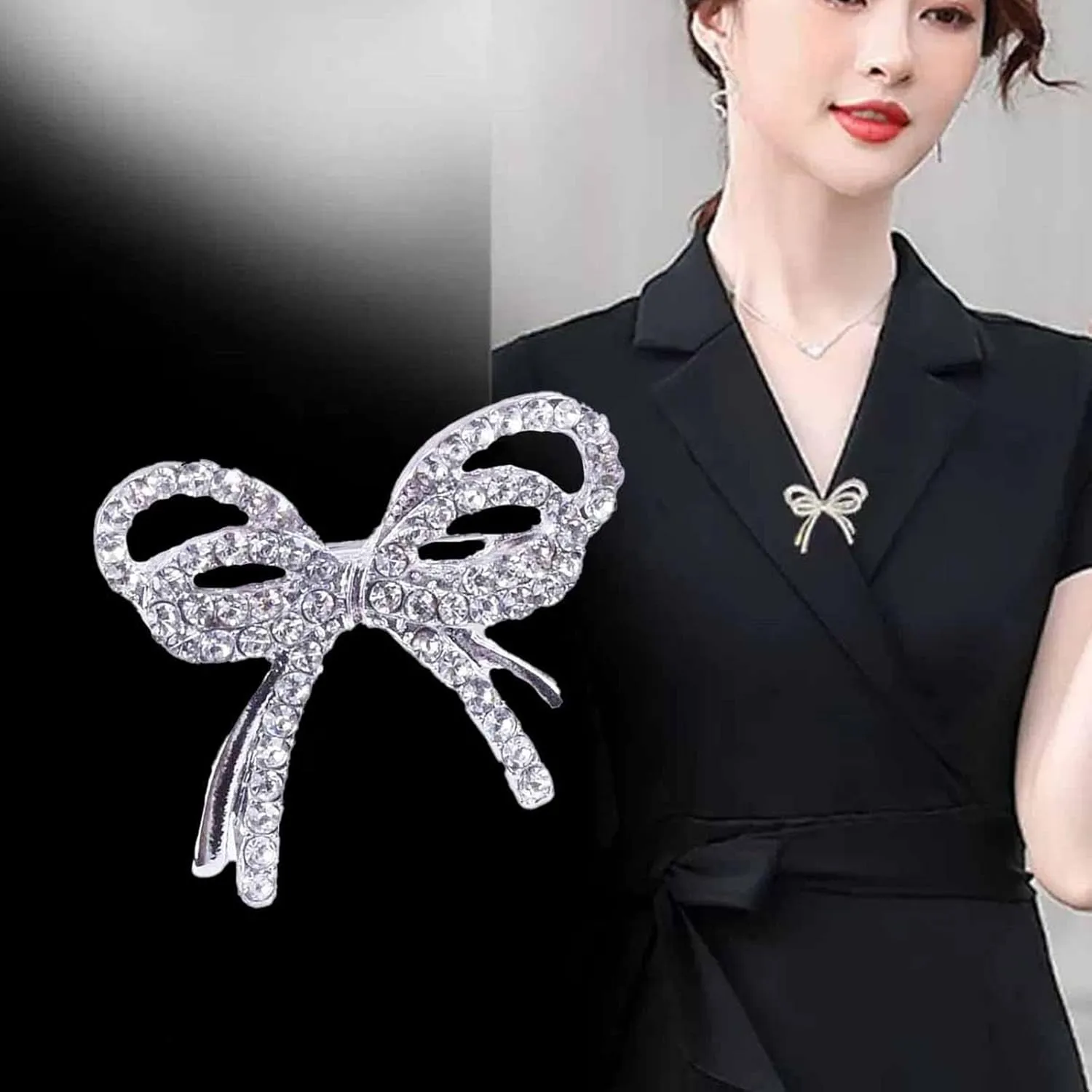 Vintage Crystal Bow Brooch Pin Gold Rhinestone Ribbon Bow Brooch Badge Pin Cz Bow Knot Brooch Crystal Bowknot Brooch Lapel Pin Dress Coat Brooch Pin Jewelry for Women