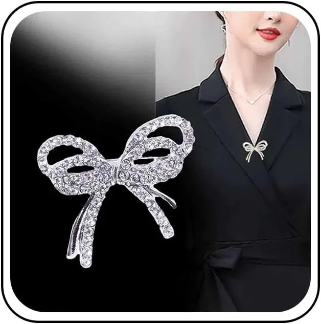 Vintage Crystal Bow Brooch Pin Gold Rhinestone Ribbon Bow Brooch Badge Pin Cz Bow Knot Brooch Crystal Bowknot Brooch Lapel Pin Dress Coat Brooch Pin Jewelry for Women