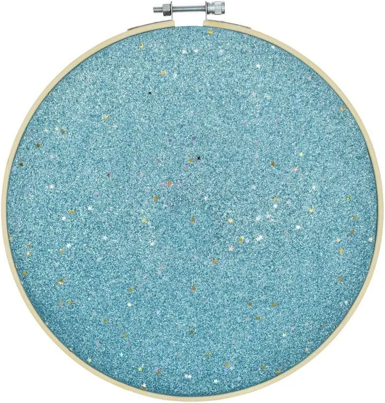 Wall Hanging Brooch Jewelry Storage Display Stand Enamel Pin Display Holder Earrings Necklace Glitter Pin Display Board with stars, Pin Collection Display, Canvas/leather Embroidery Hoop (Blue)